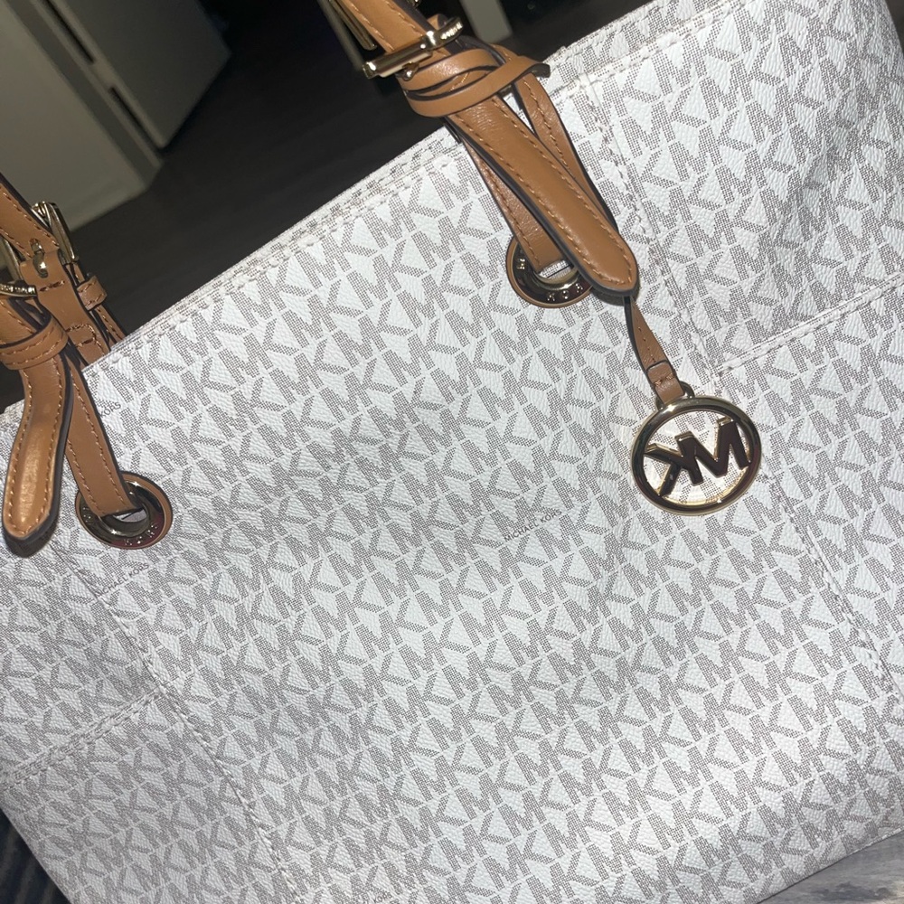 Michael Kors Signature White and Tan Tote